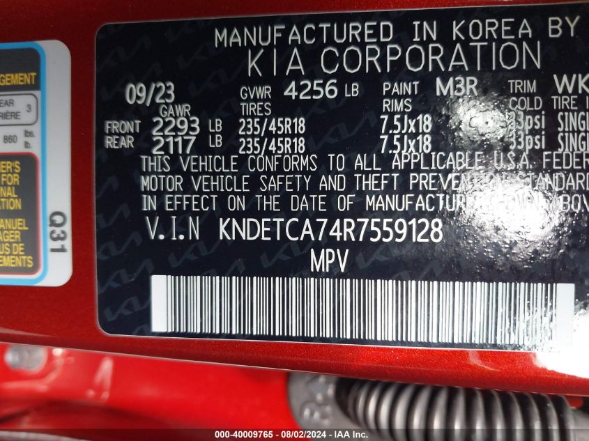 2024 Kia Seltos Sx Turbo VIN: KNDETCA74R7559128 Lot: 40009765