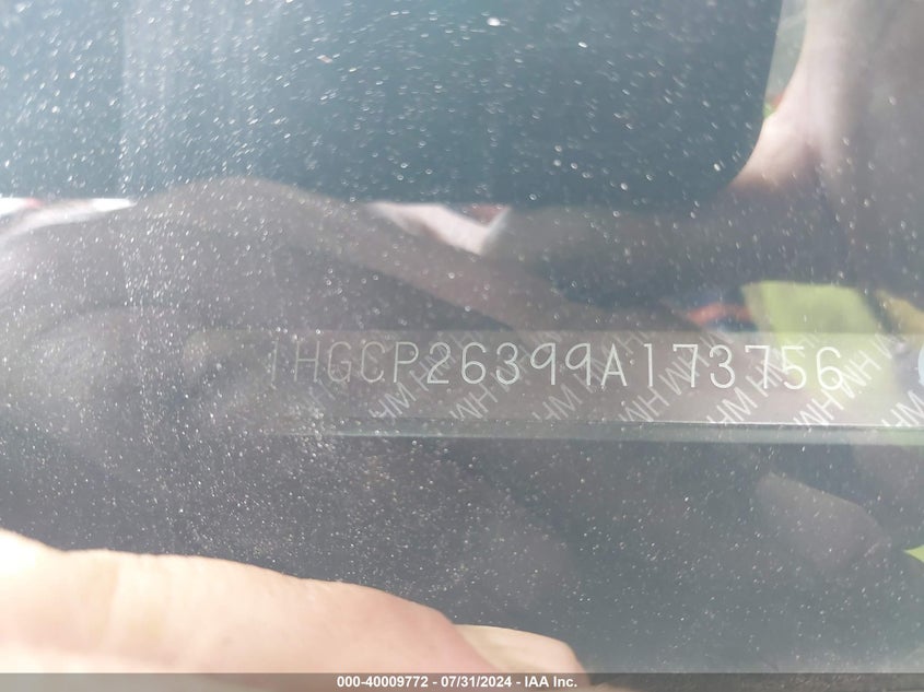 2009 Honda Accord 2.4 Lx VIN: 1HGCP26399A173756 Lot: 40009772