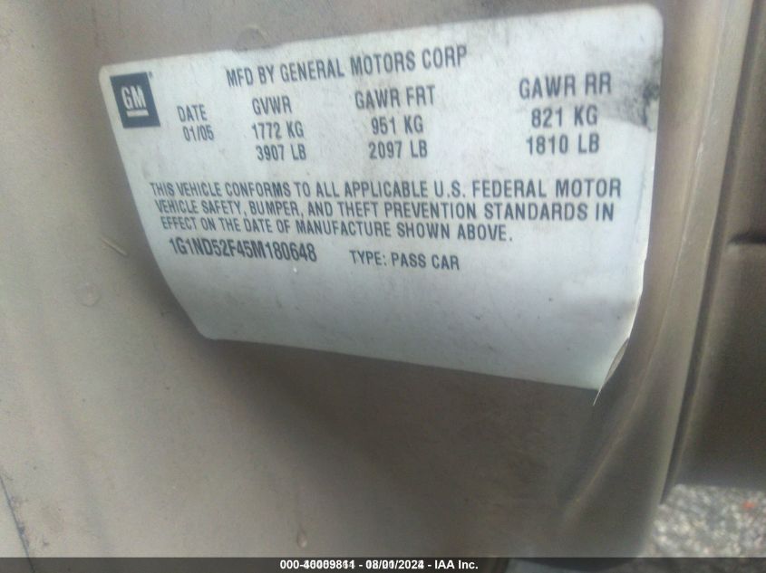 2005 Chevrolet Classic VIN: 1G1ND52F45M180648 Lot: 40009811