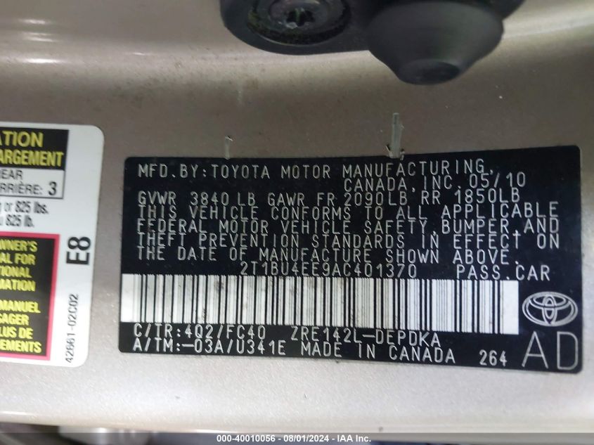 2T1BU4EE9AC401370 | 2010 TOYOTA COROLLA