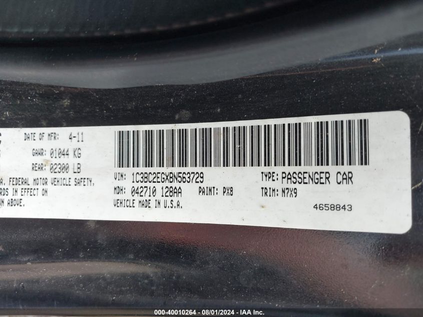 2011 Chrysler 200 Touring VIN: 1C3BC2EGXBN563729 Lot: 40010264