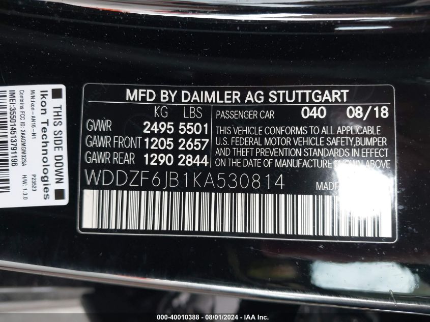 2019 Mercedes-Benz E 450 4Matic VIN: WDDZF6JB1KA530814 Lot: 40010388