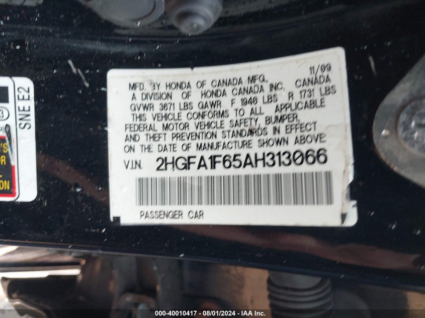 2010 Honda Civic Lx-S VIN: 2HGFA1F65AH313066 Lot: 40010417