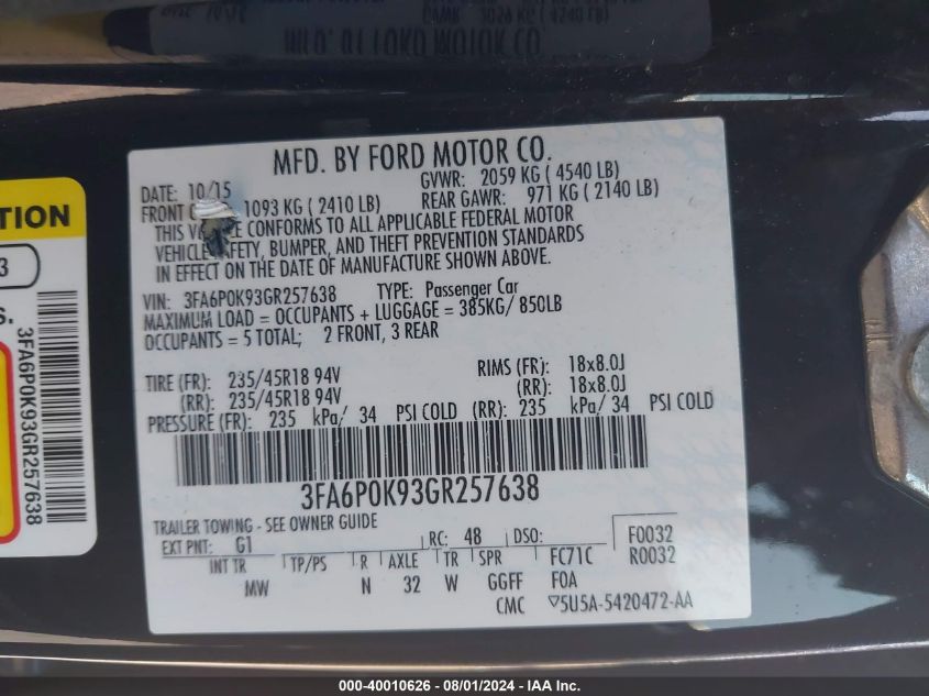 2016 FORD FUSION TITANIUM - 3FA6P0K93GR257638