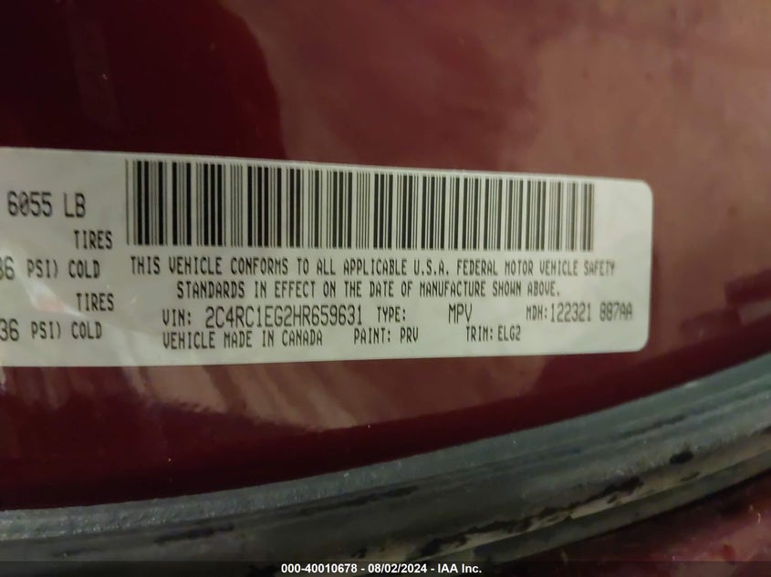 VIN 2C4RC1EG2HR659631 2017 CHRYSLER PACIFICA TOURING-L PLUS