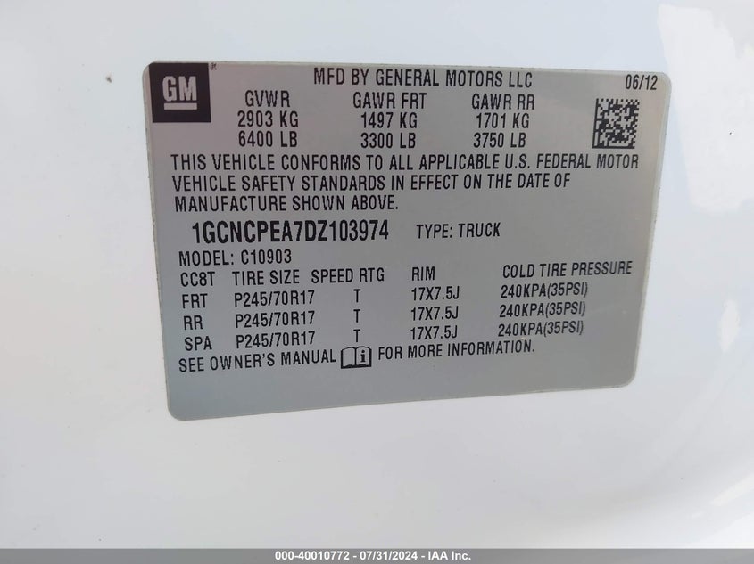 2013 CHEVROLET SILVERADO 1500 VIN: 5FRYD4H8XEB504183
