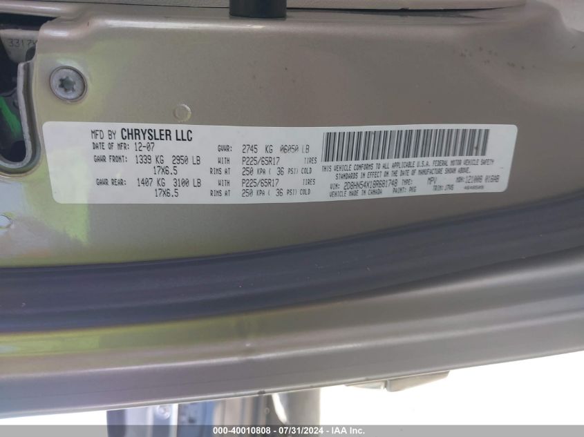 2008 Dodge Grand Caravan Sxt VIN: 2D8HN54X18R681748 Lot: 40010808