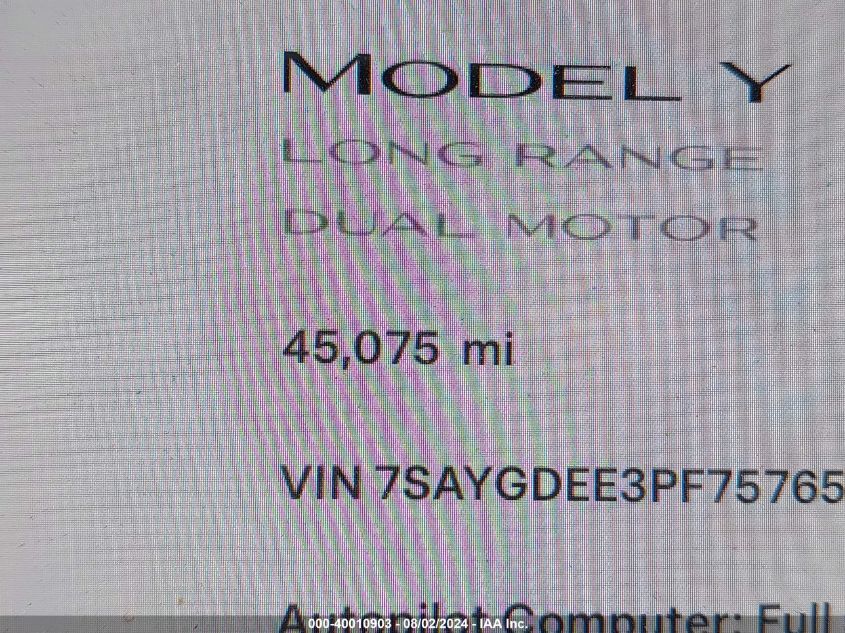 2023 Tesla Model Y Awd/Long Range Dual Motor All-Wheel Drive VIN: 7SAYGDEE3PF757659 Lot: 40010903