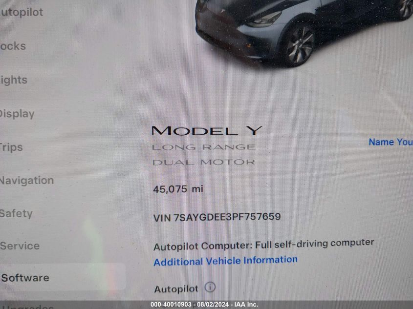 2023 TESLA MODEL Y AWD/LONG RANGE DUAL MOTOR ALL-WHEEL DRIVE - 7SAYGDEE3PF757659