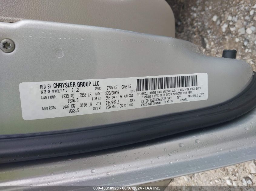 2012 Dodge Grand Caravan Se/Avp VIN: 2C4RDGBG8CR272532 Lot: 40010923