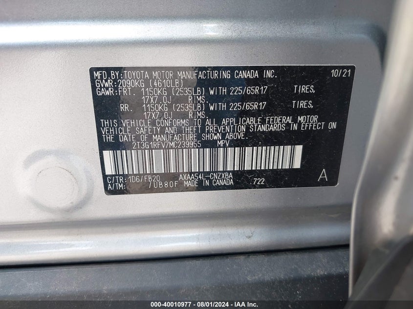 2021 TOYOTA RAV4 LE - 2T3G1RFV7MC239955