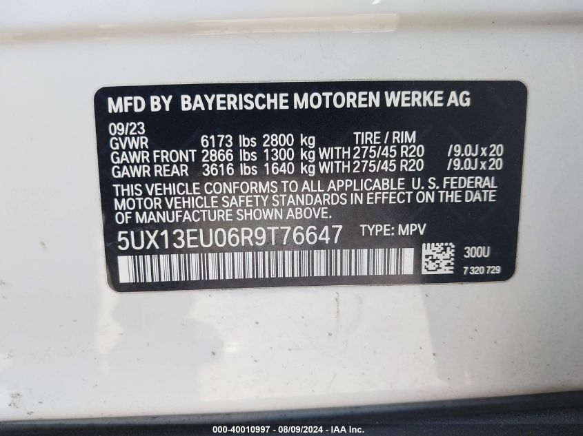 VIN 5UX13EU06R9T76647 2024 BMW X5 SDRIVE 40I