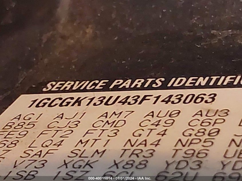 2003 Chevrolet Silverado 1500Hd Ls VIN: 1GCGK13U43F143063 Lot: 40011014