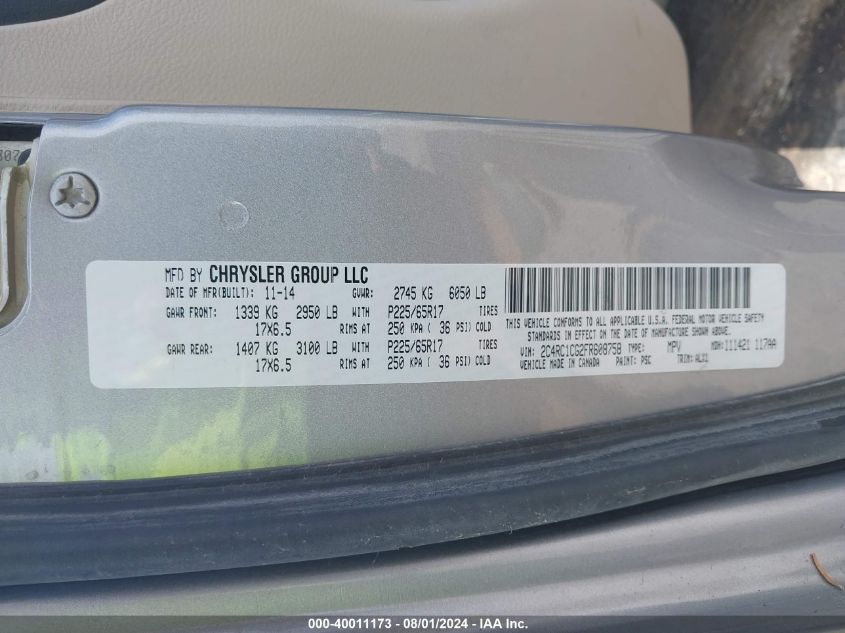 2015 Chrysler Town & Country Touring-L VIN: 2C4RC1CG2FR608758 Lot: 40011173