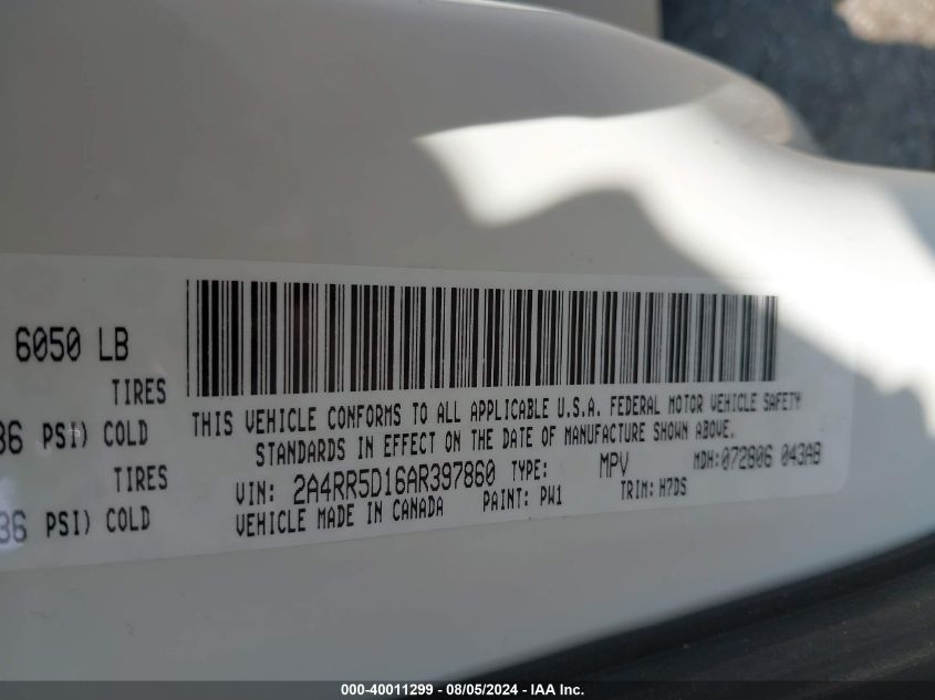 2010 Chrysler Town & Country Touring VIN: 2A4RR5D16AR397860 Lot: 40011299