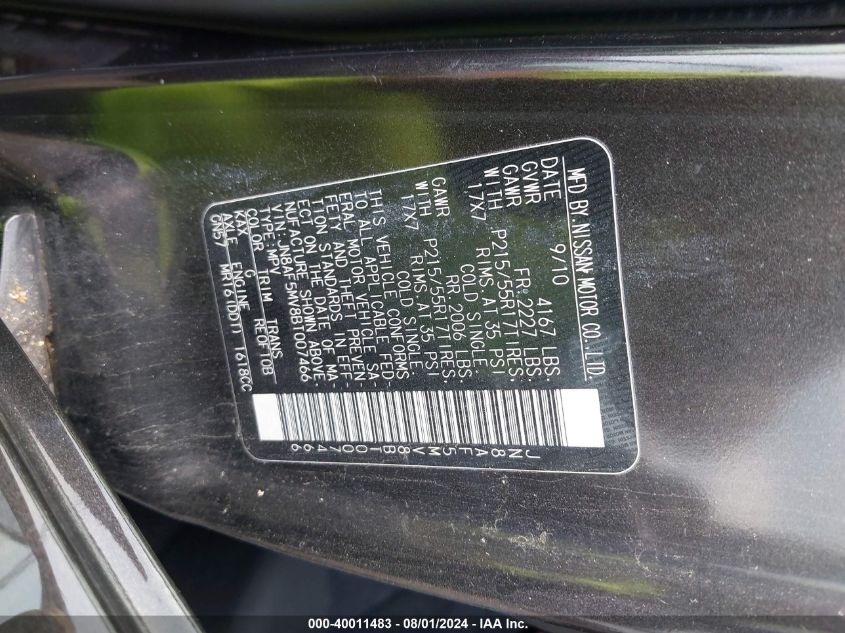 2011 Nissan Juke Sv VIN: JN8AF5MV8BT007466 Lot: 40011483