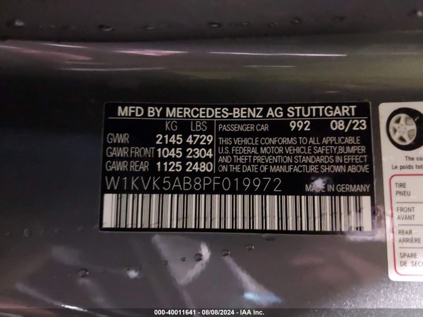 2023 Mercedes-Benz Amg Sl 43 4Matic+ VIN: W1KVK5AB8PF019972 Lot: 40011641