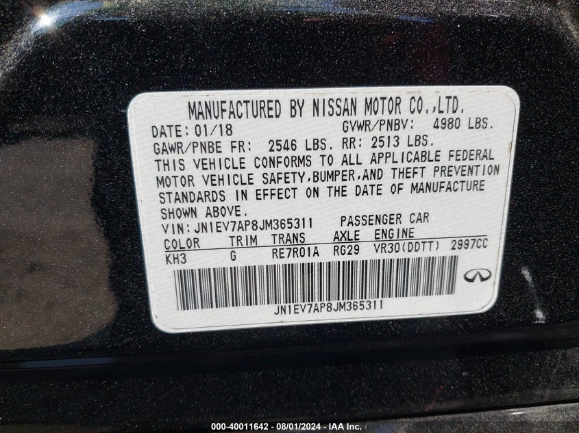 VIN JN1EV7AP8JM365311 2018 INFINITI Q50 3.0T LUXE