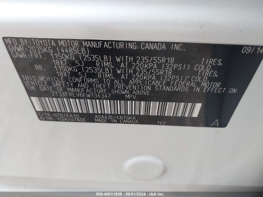 2015 TOYOTA RAV4 LIMITED - 2T3YFREV6FW134347