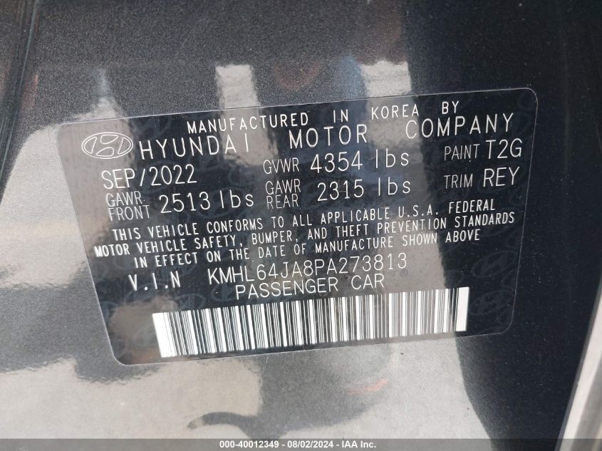 2023 Hyundai Sonata Sel VIN: KMHL64JA8PA273813 Lot: 40012349