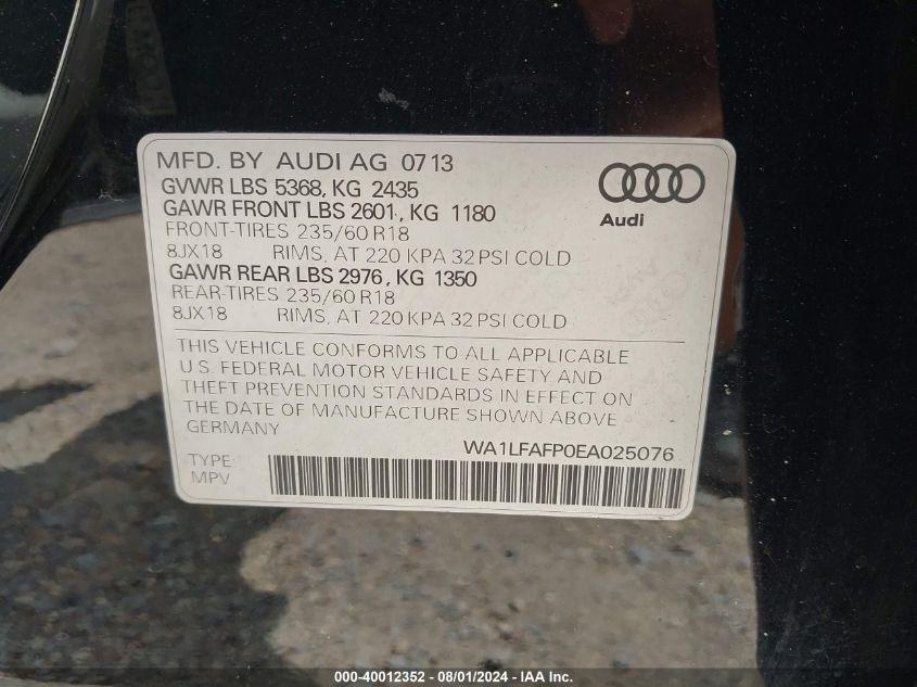 WA1LFAFP0EA025076 2014 Audi Q5 2.0T Premium