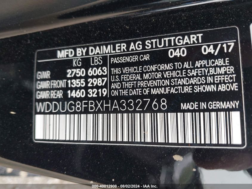 VIN WDDUG8FBXHA332768 2017 MERCEDES-BENZ S 550 4MATIC