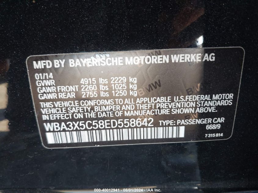 2014 BMW 328I Gran Turismo Xigt VIN: WBA3X5C58ED558642 Lot: 40012941