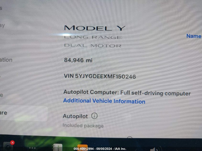 2021 TESLA MODEL Y LONG RANGE DUAL MOTOR ALL-WHEEL DRIVE - 5YJYGDEEXMF150246