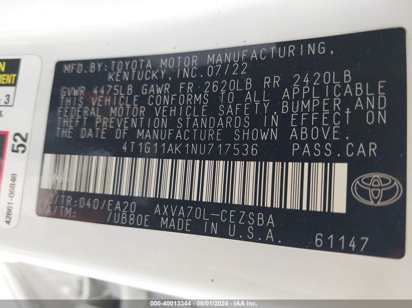 2022 TOYOTA CAMRY SE/SE NIGHT SHADE - 4T1G11AK1NU717536