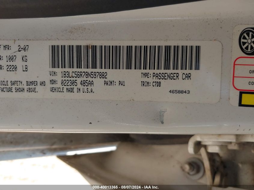 2008 Dodge Avenger Sxt VIN: 1B3LC56R78N597882 Lot: 40013365