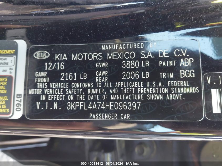 2017 KIA FORTE LX - 3KPFL4A74HE096397