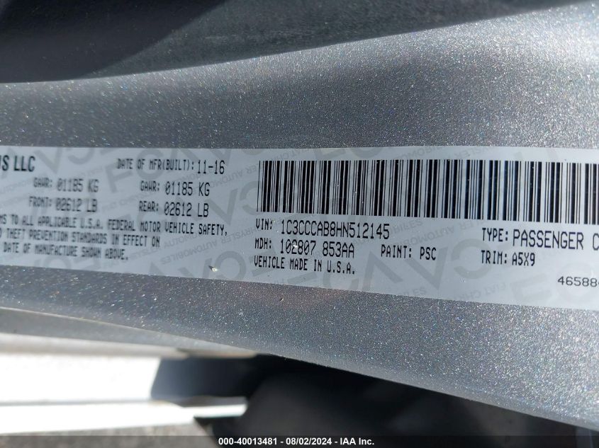 2017 CHRYSLER 200 LIMITED - 1C3CCCAB8HN512145