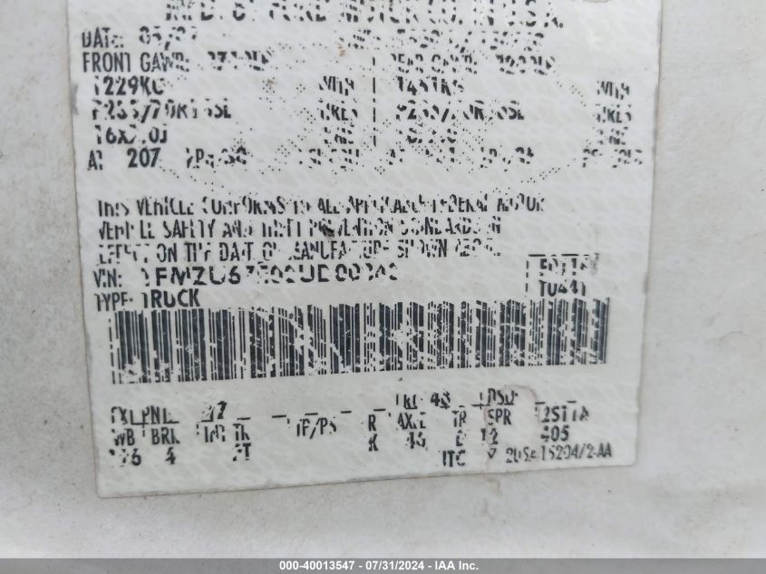 2002 Ford Explorer Sport Trac VIN: 1FMZU67E02UD00340 Lot: 40013547