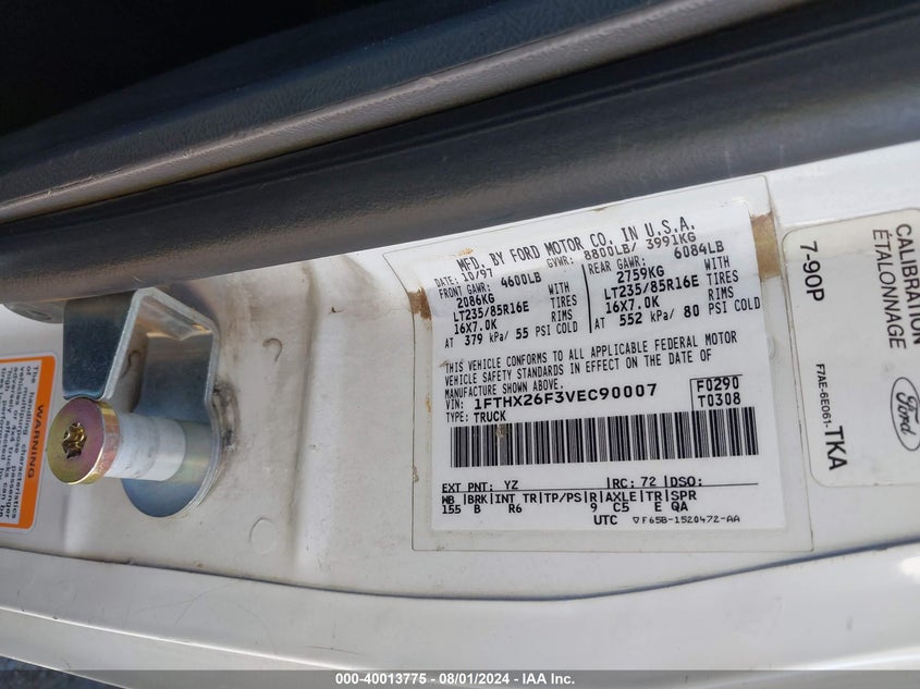 1997 Ford F-250 Hd Xlt VIN: 1FTHX26F3VEC90007 Lot: 40013775