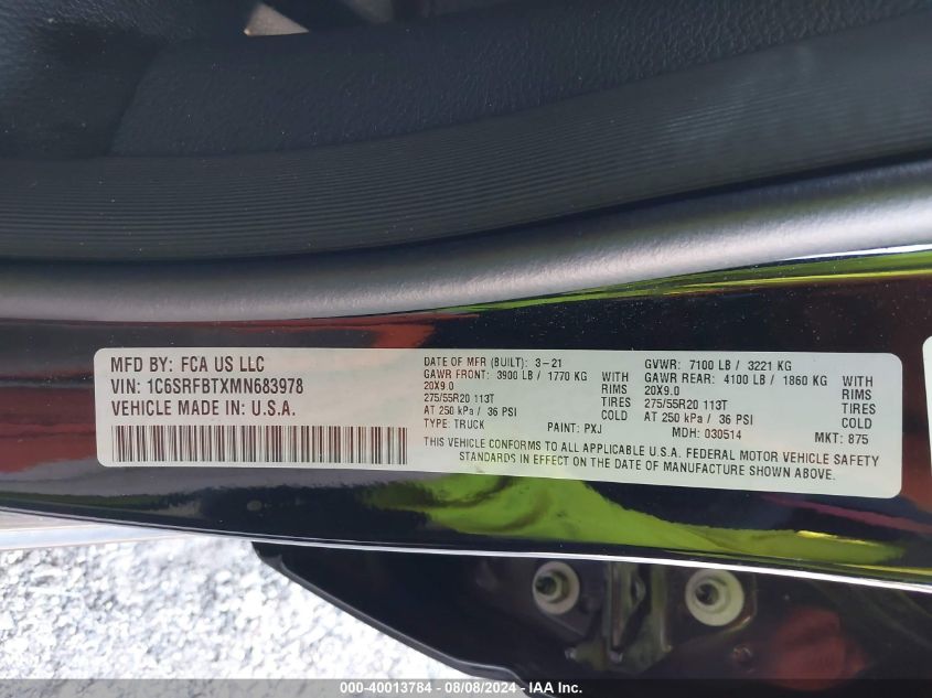 2021 RAM 1500 BIG HORN QUAD CAB 4X4 6'4 BOX - 1C6SRFBTXMN683978