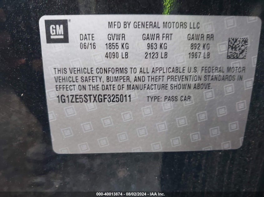 2016 CHEVROLET MALIBU VIN: 3KPF34AD1PE570813