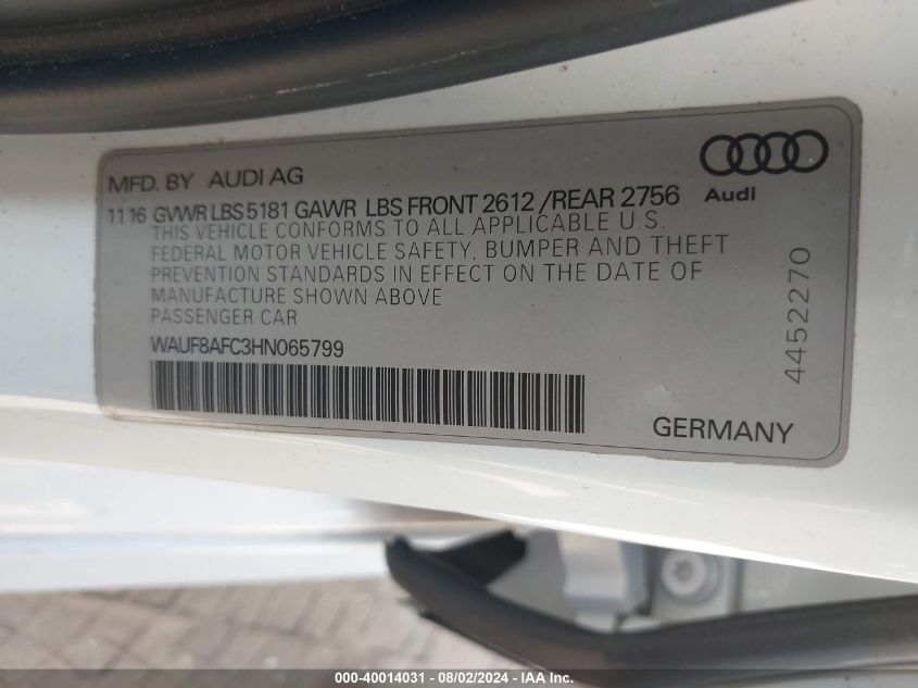 WAUF8AFC3HN065799 2017 Audi A6 2.0T Premium