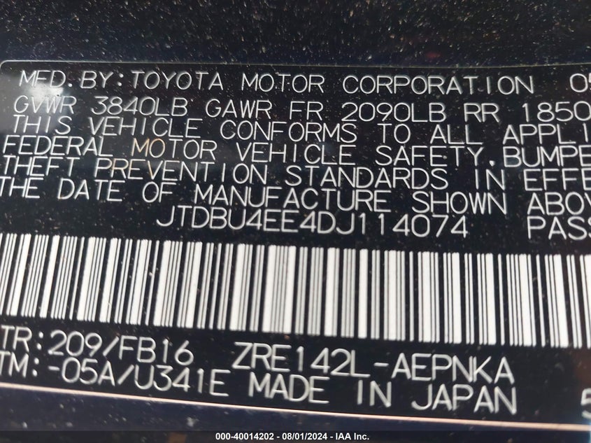 2013 TOYOTA COROLLA LE - JTDBU4EE4DJ114074