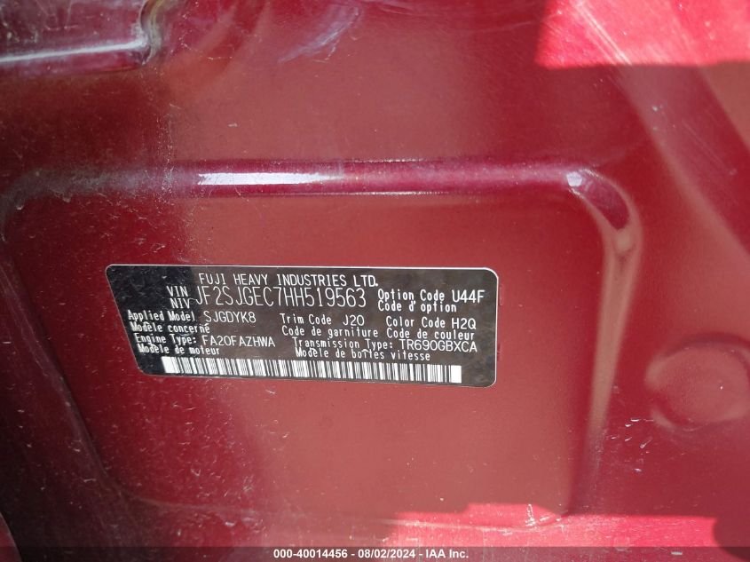 VIN JF2SJGEC7HH519563 2017 SUBARU FORESTER 2.0XT PREMIUM