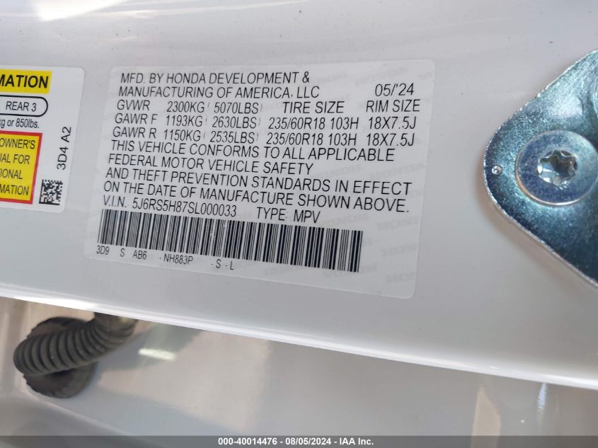 2025 HONDA CR-V HYBRID(VIN: 5J6RS5H87SL000033
