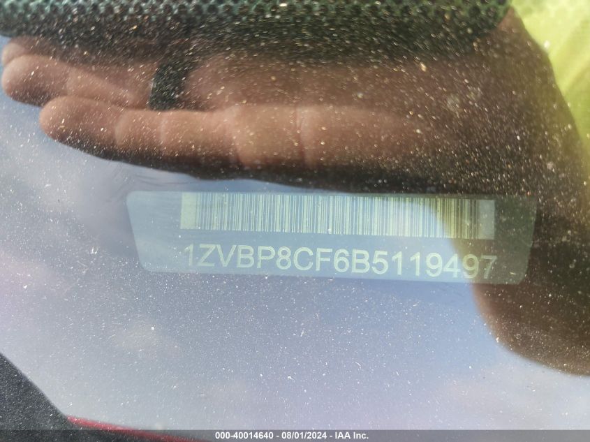 2011 Ford Mustang Gt Premium VIN: 1ZVBP8CF6B5119497 Lot: 40014640