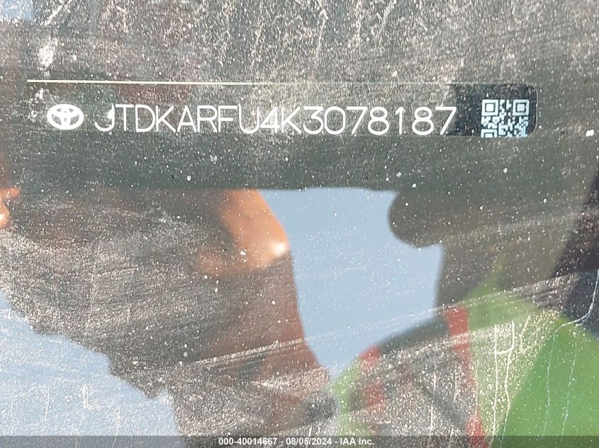 2019 Toyota Prius Le VIN: JTDKARFU4K3078187 Lot: 40014667