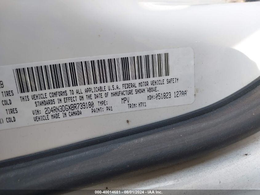 2011 Dodge Grand Caravan Mainstreet VIN: 2D4RN3DGXBR739180 Lot: 40014681