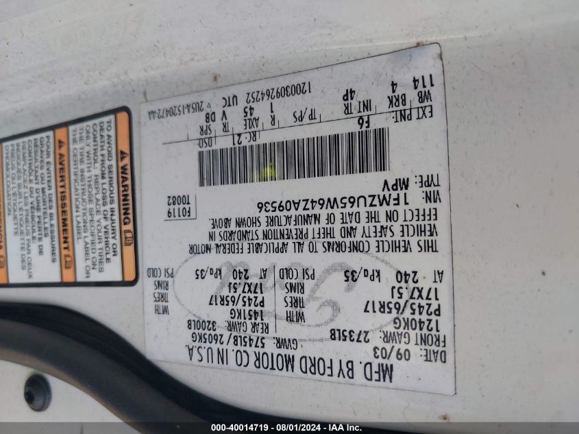 2004 Ford Explorer Limited VIN: 1FMZU65W64ZA09536 Lot: 40014719