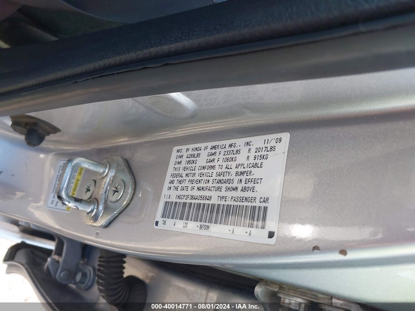 2010 Honda Accord Lx VIN: 1HGCP2F38AA056948 Lot: 40014771