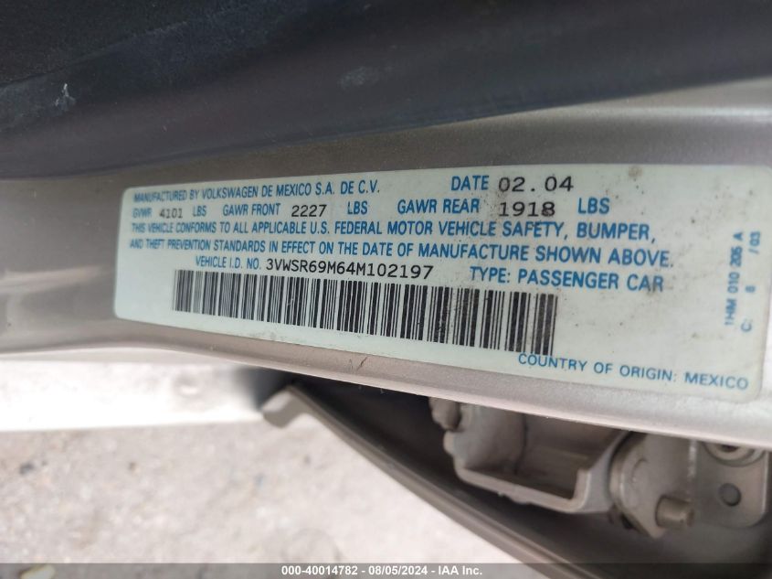 2004 Volkswagen Jetta Gls Tdi VIN: 3VWSR69M64M102197 Lot: 40014782