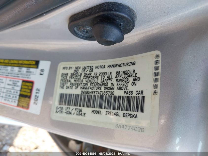 2010 Toyota Corolla S/Le/Xle VIN: 1NXBU4EE7AZ185730 Lot: 40014896