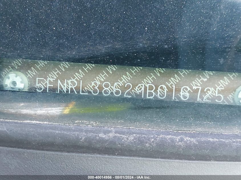 2009 Honda Odyssey Ex-L VIN: 5FNRL38629B016725 Lot: 40014956