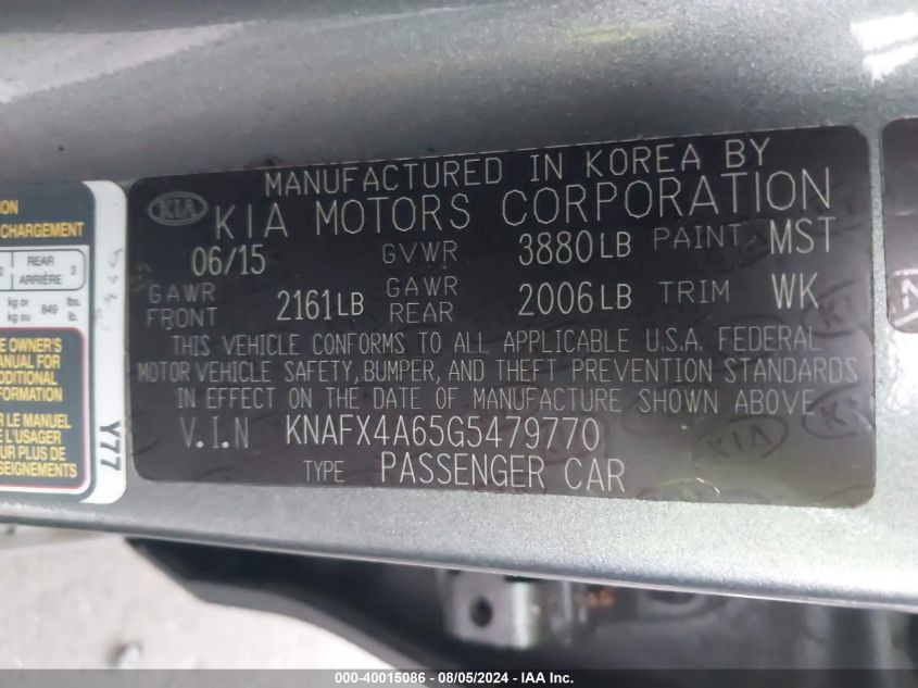 2016 Kia Forte Lx VIN: KNAFX4A65G5479770 Lot: 40015086
