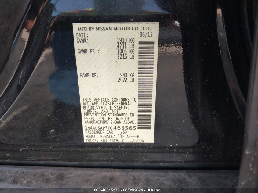 2015 NISSAN ALTIMA VIN: JM1BPACM6R1712965